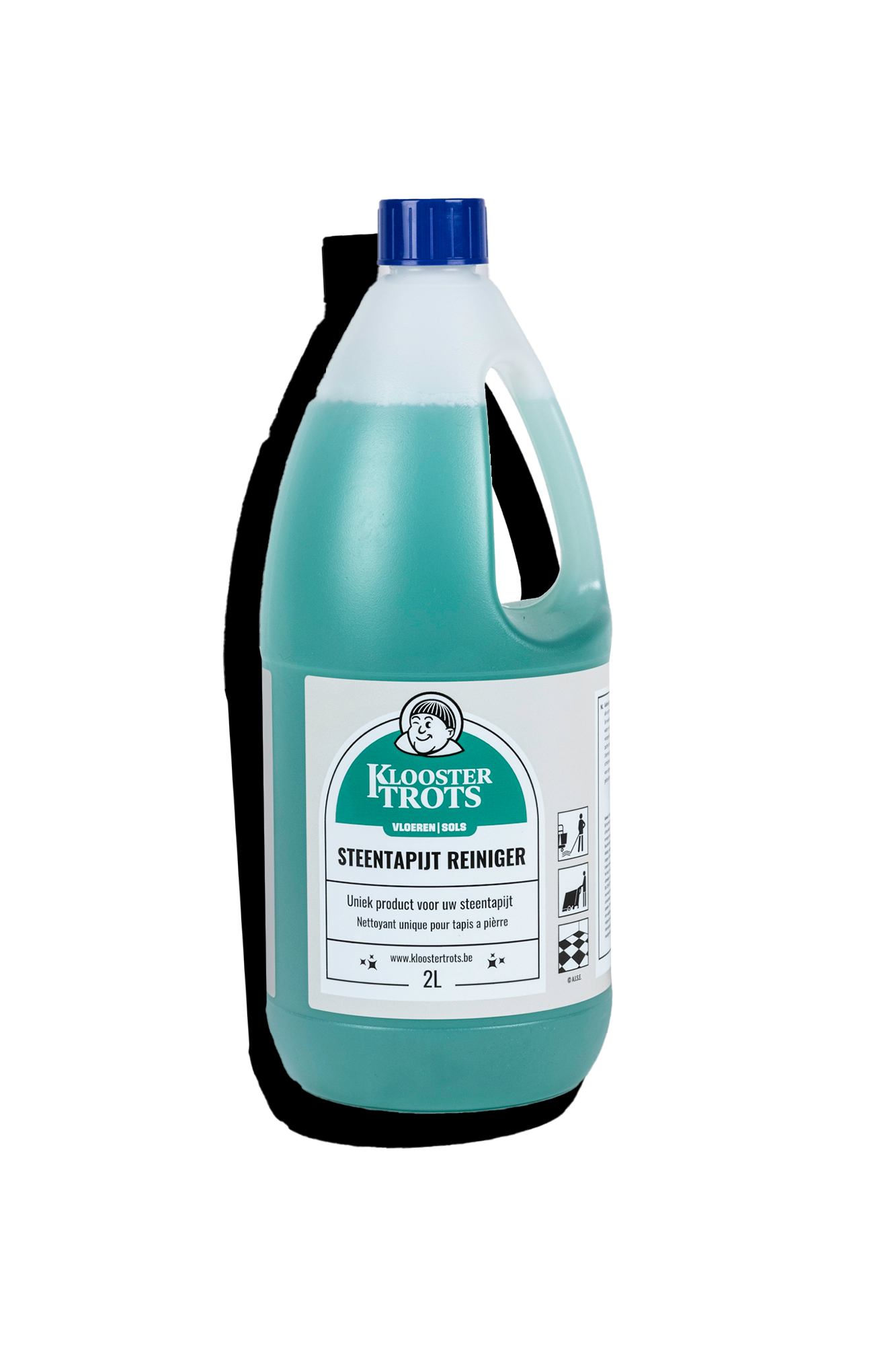 Kloostertrots Steentapijtreinger in fles van 2 liter. Groen detergent voor steentapijt