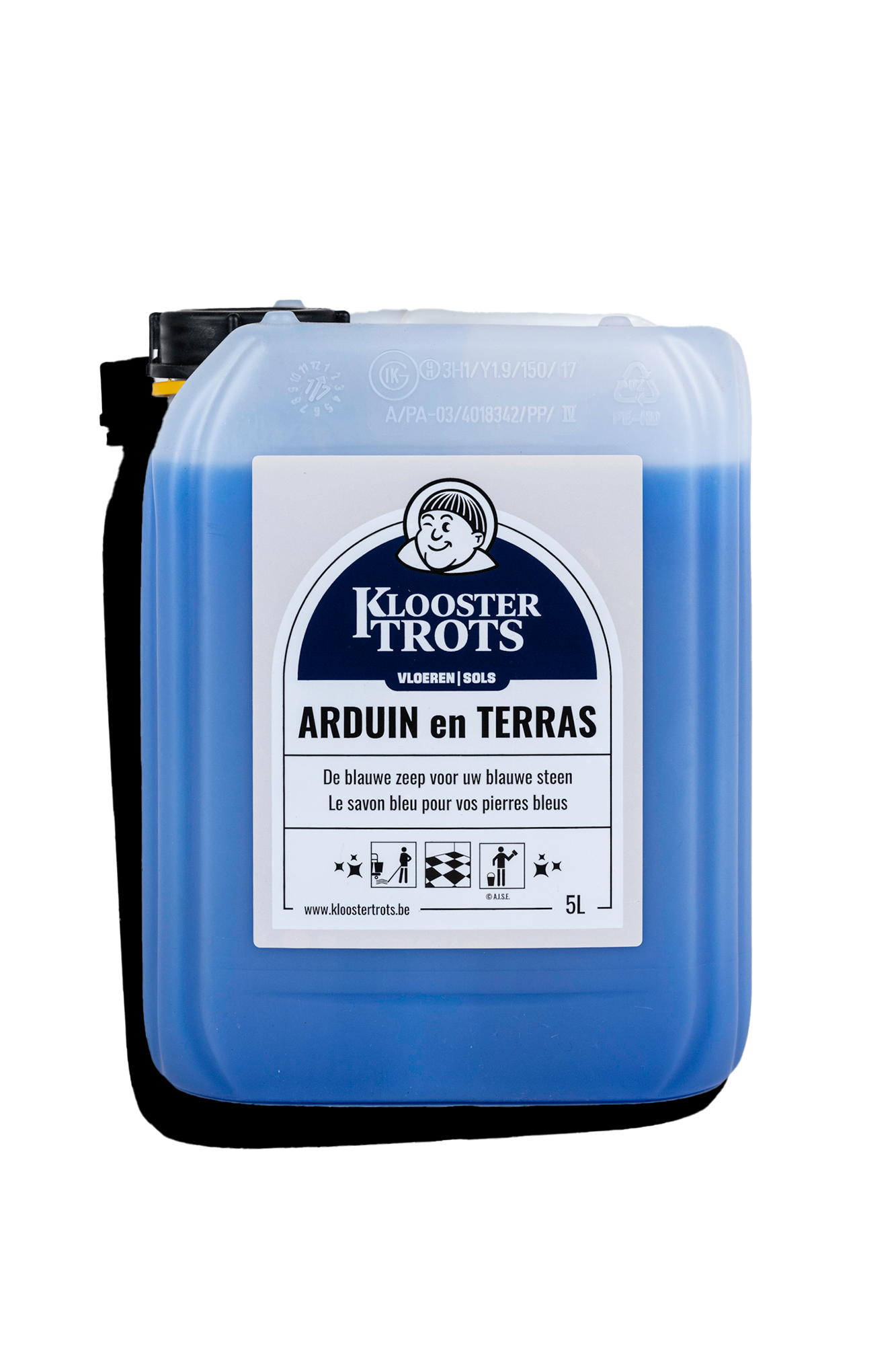 Kloostertrots bidon van 5 Liter arduinzeep. Blauwe zeep voor blauwe steen.