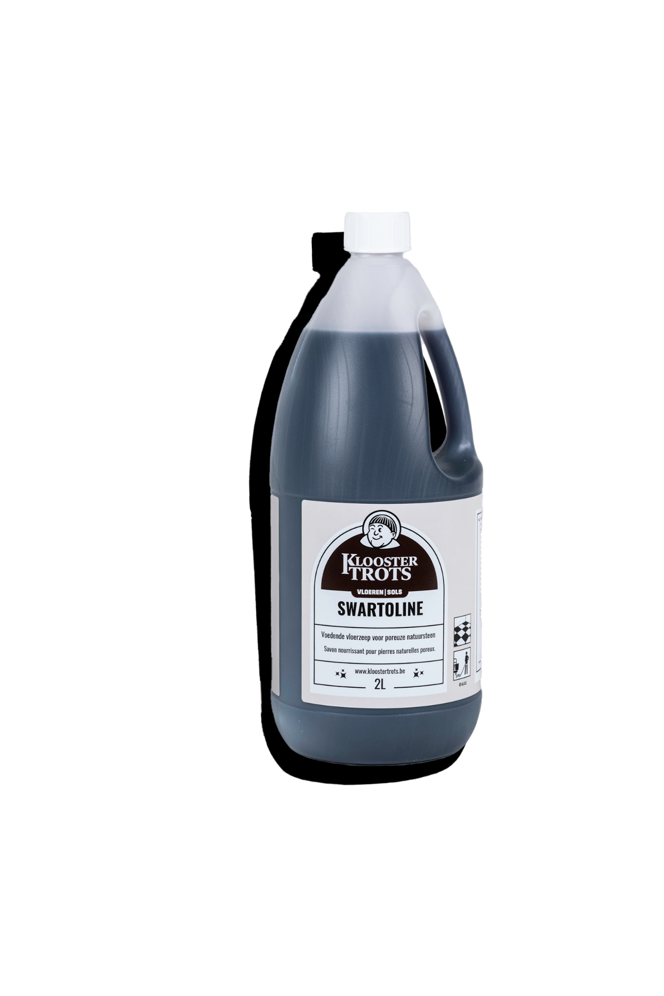 Kloostertrots Swartoline natuurzeep in fles van 2 liter.