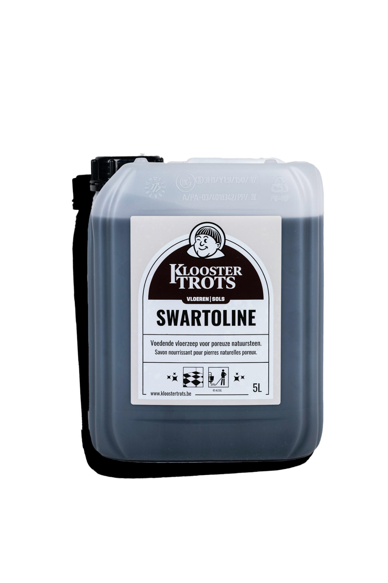 Kloostertrots Swartoline voedende zeep voor natuursteen in jerrycan van 5 Liter.