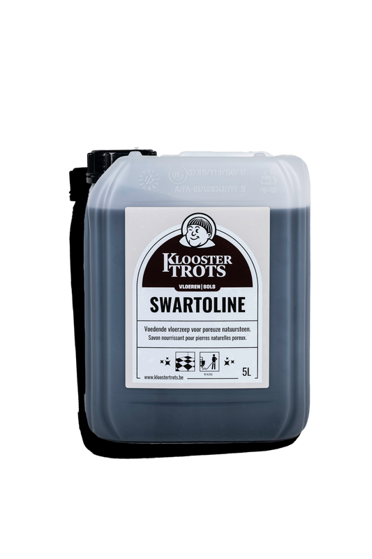 Kloostertrots Swartoline voedende zeep voor natuursteen in jerrycan van 5 Liter.