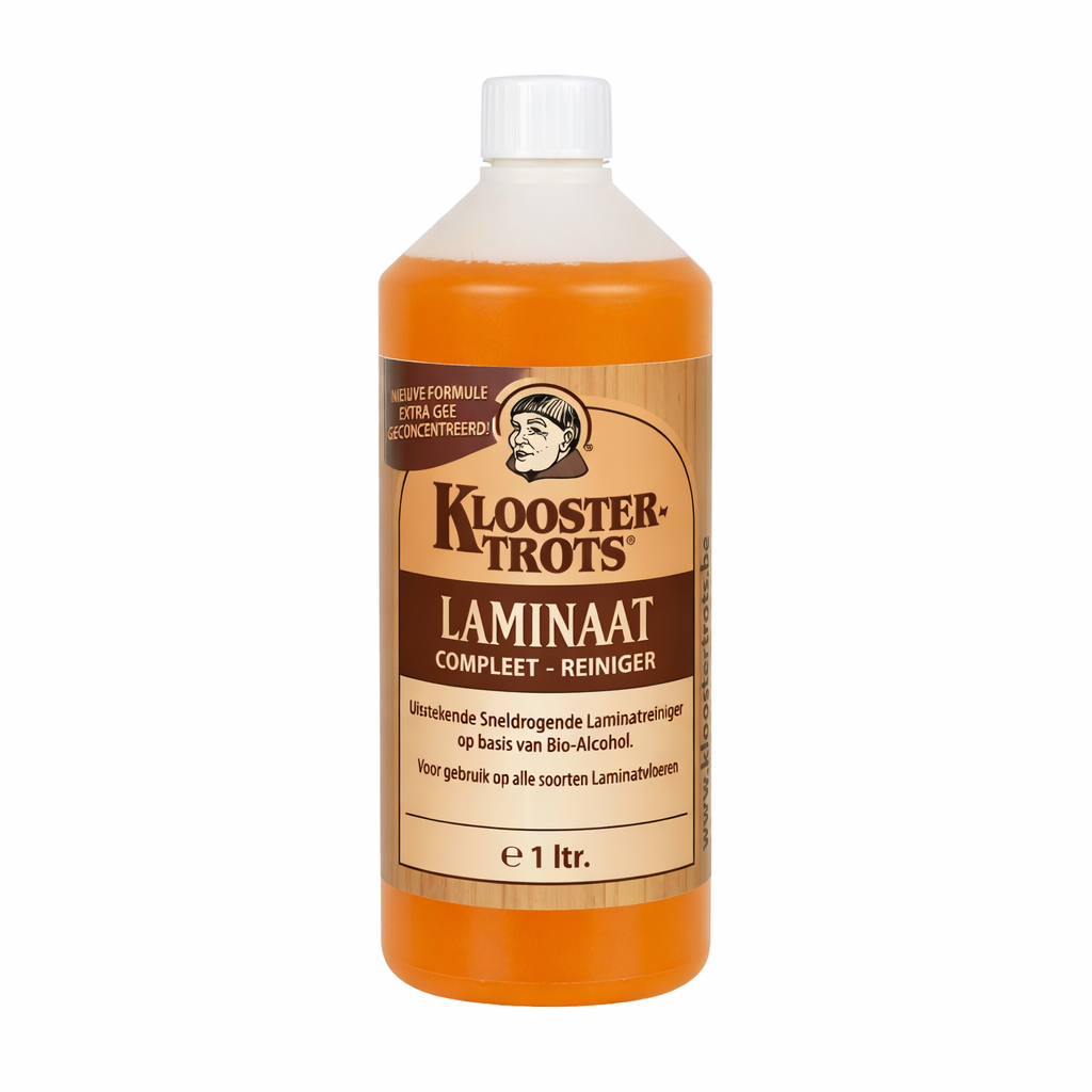 1 liter fles Laminaat reiniger. oranje kleur, completereiniger en sneldrogend detergent