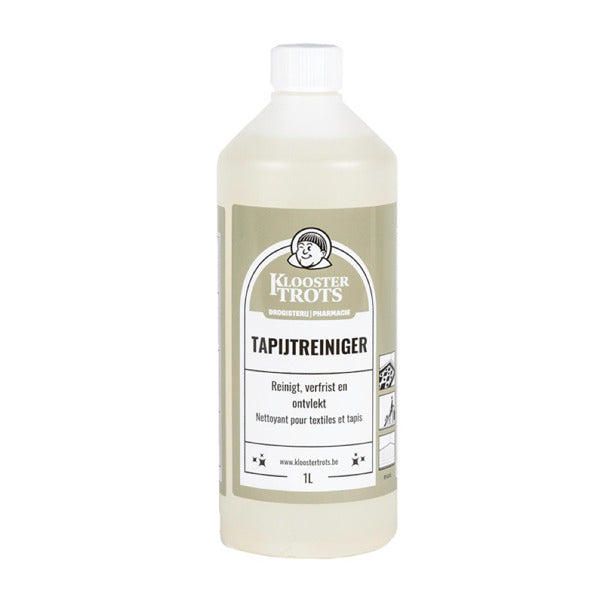 Kloostertrots Tapijt reinigingsmiddel in een fles van 1 Liter. Reinigt verfrist en ontvlekt textiel