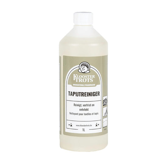 Kloostertrots Tapijt reinigingsmiddel in een fles van 1 Liter. Reinigt verfrist en ontvlekt textiel